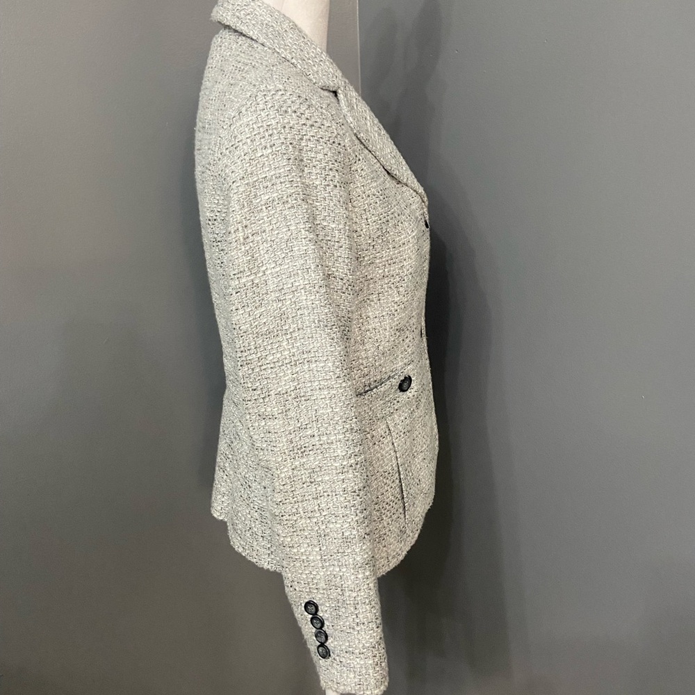 TALBOTS-Cotton Blend Grey White Silver Threads Tweed Coat Womens Petite 8P - Picture 3 of 17